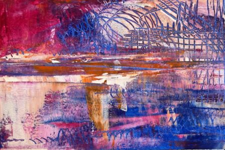 Sheila Danko&nbsp;• <em>Color Storm</em>&nbsp;• Oil and cold wax on arches huile, matted and framed&nbsp;• 14″×&nbsp;11″&nbsp;• $185.00<a class="purchase" href="https://state-of-the-art-gallery.square.site/product/sheila-danko-color-storm/LOFL2E3AL6FR53FOSVRTXWIV" target="_blank">Buy</a>