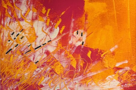 Sheila Danko&nbsp;• <em>Snap, Crackle, Pop</em>&nbsp;• Oil and cold wax on arches huile, matted and framed&nbsp;• 15″×&nbsp;12″&nbsp;• $185.00<a class="purchase" href="https://state-of-the-art-gallery.square.site/product/sheila-danko-snap-crackle-pop/HRMYR7NQ4EYZQY7R4GBTSUCL" target="_blank">Buy</a>