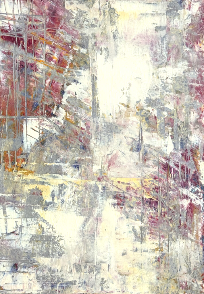 Sheila Danko&nbsp;• <em>Color Whispers</em>&nbsp;• Oil and cold wax on arches huile, matted and framed&nbsp;• 11″×&nbsp;14″&nbsp;• $210.00