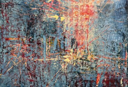 Sheila Danko&nbsp;• <em>Inner Fire</em>&nbsp;• Oil and cold wax on arches huile, matted and framed&nbsp;• 14″×&nbsp;11″&nbsp;• NFS