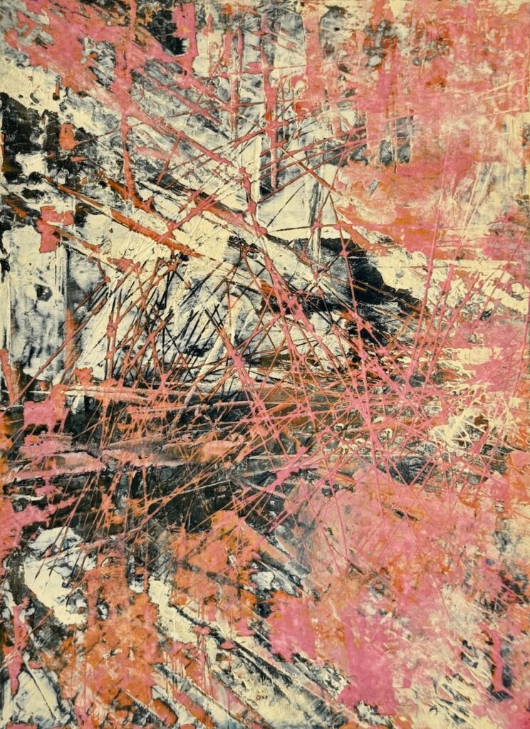 Sheila Danko&nbsp;• <em>Inward Journey</em>&nbsp;• Oil and cold wax on arches huile, matted and framed&nbsp;• 11″×&nbsp;14″&nbsp;• $210.00
