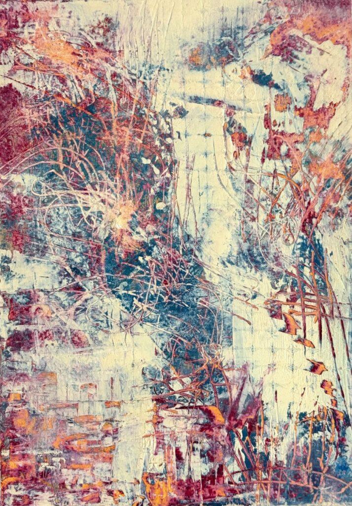 Sheila Danko&nbsp;• <em>Wanderings</em>&nbsp;• Oil and cold wax on arches huile, matted and framed&nbsp;• 11″×&nbsp;14″&nbsp;• $210.00