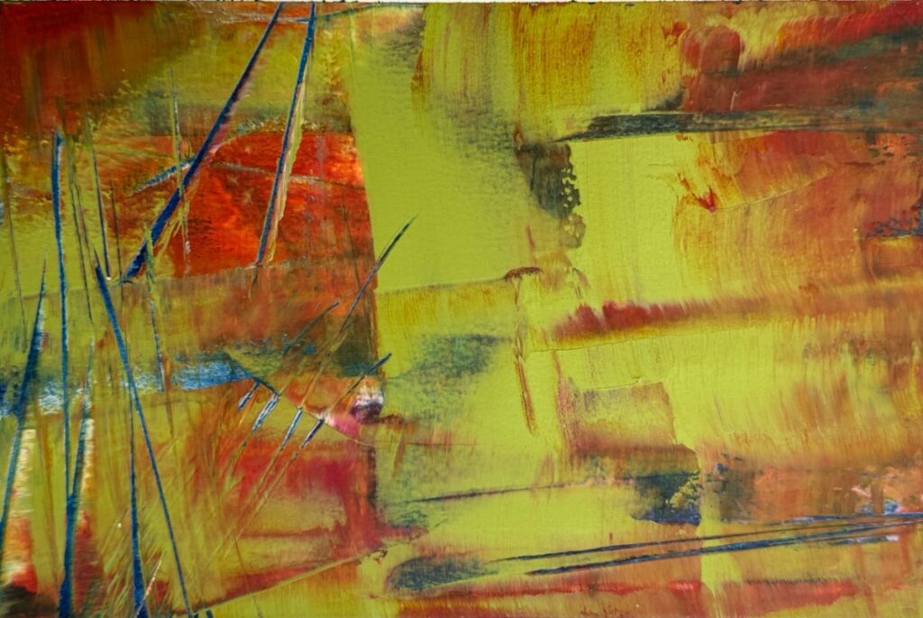 Sheila Danko&nbsp;• <em>Near & Far</em>&nbsp;• Oil and cold wax on arches huile, matted and framed&nbsp;• 14″×&nbsp;11″&nbsp;• $185.00