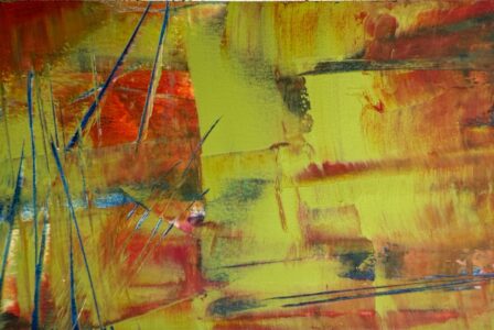 Sheila Danko&nbsp;• <em>Near & Far</em>&nbsp;• Oil and cold wax on arches huile, matted and framed&nbsp;• 14″×&nbsp;11″&nbsp;• $185.00<a class="purchase" href="https://state-of-the-art-gallery.square.site/product/sheila-danko-near-far/YOVFBY5CBOMPAK7AVGKIRT6D" target="_blank">Buy</a>