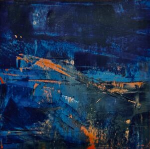 Sheila Danko&nbsp;• <em>Nocturne Opus 1</em>&nbsp;• Oil and cold wax on arches huile, matted and framed&nbsp;• 15″×&nbsp;15″&nbsp;• NFS