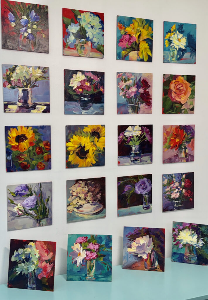 Sheila Danko&nbsp;• <em>Acrylic Florals (For Purchase at Gallery Only)</em>&nbsp;• Acrylic on mdf panel, unframed&nbsp;• 6″×&nbsp;6″&nbsp;• NFS