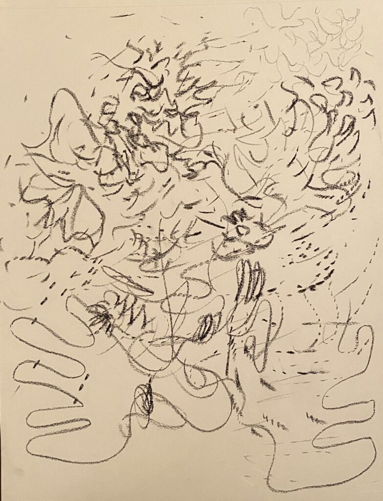 Ray Foody&nbsp;• <em>Deadlines & Commitments</em>&nbsp;• Charcoal and graphite on paper, matted and framed to 15 x 21&nbsp;• 11″×&nbsp;14″&nbsp;• $225.00