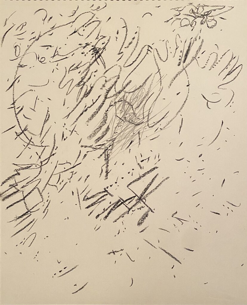 Ray Foody&nbsp;• <em>Letting Go II</em>&nbsp;• Charcoal and graphite on paper, matted and framed to 19 x 25&nbsp;• 14″×&nbsp;17″&nbsp;• $285.00