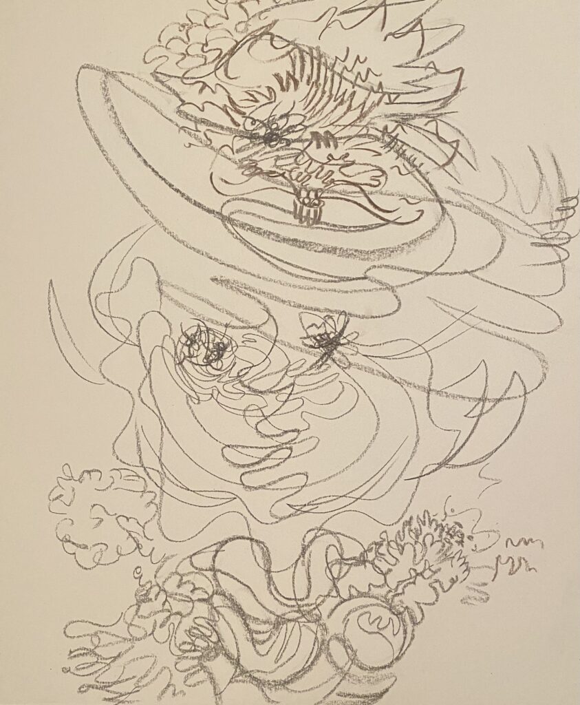 Ray Foody&nbsp;• <em>Saddie Says</em>&nbsp;• Charcoal and graphite on paper, matted and framed to 19 x 25&nbsp;• 14″×&nbsp;17″&nbsp;• $285.00