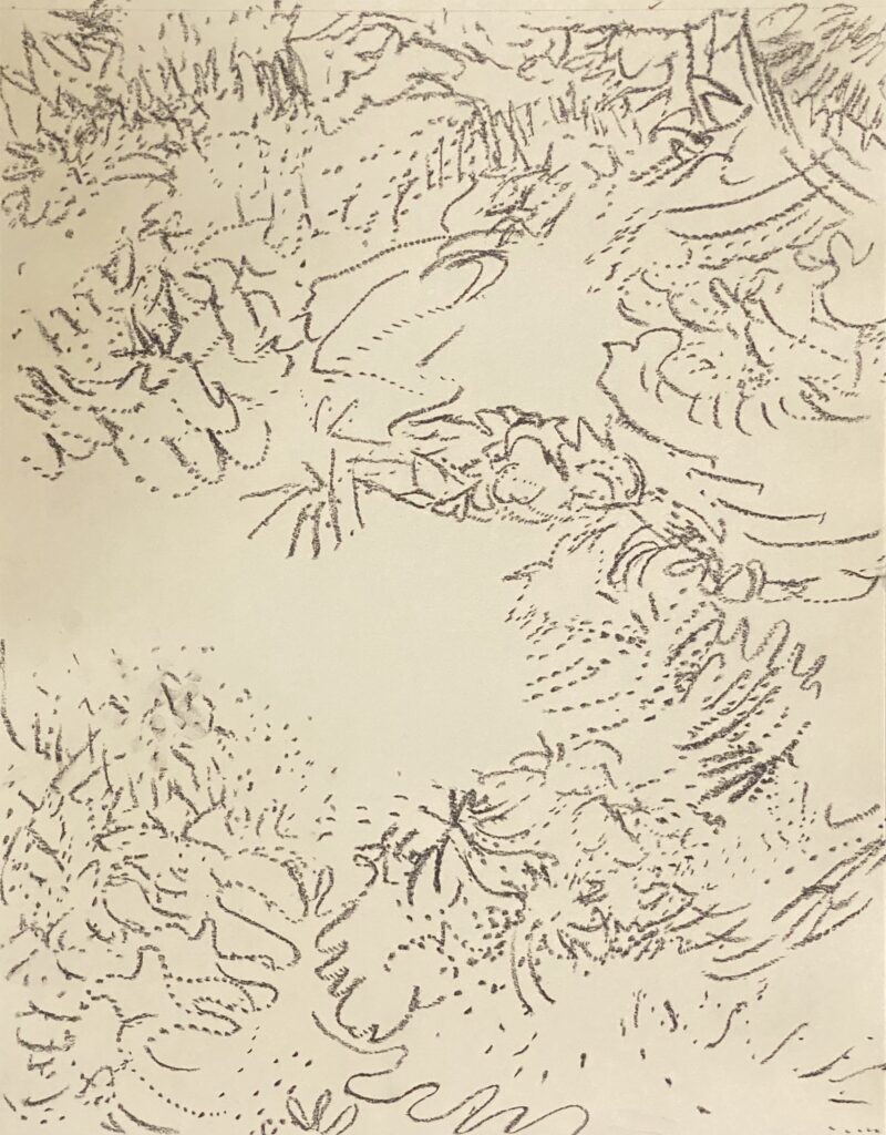 Ray Foody&nbsp;• <em>Stop Along The Way</em>&nbsp;• Charcoal and graphite on paper, matted and framed to 15 x 21&nbsp;• 11″×&nbsp;14″&nbsp;• $235.00