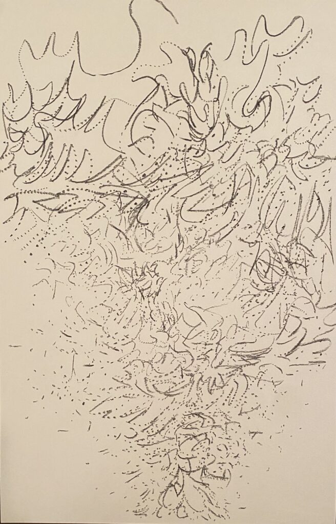 Ray Foody&nbsp;• <em>Heraclitus Still Life III</em>&nbsp;• Charcoal and graphite on paper, matted and framed to 17 x 25&nbsp;• 11″×&nbsp;17″&nbsp;• $285.00