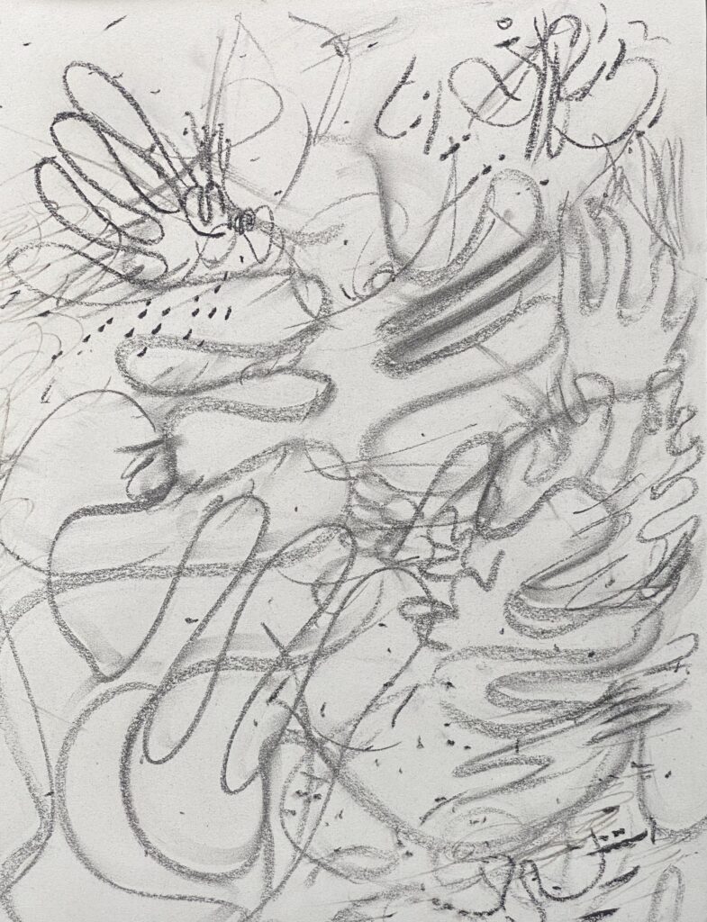 Ray Foody&nbsp;• <em>Letting Go I</em>&nbsp;• Charcoal and graphite on paper, matted and framed to 16 x 20&nbsp;• 10″×&nbsp;13″&nbsp;• $225.00