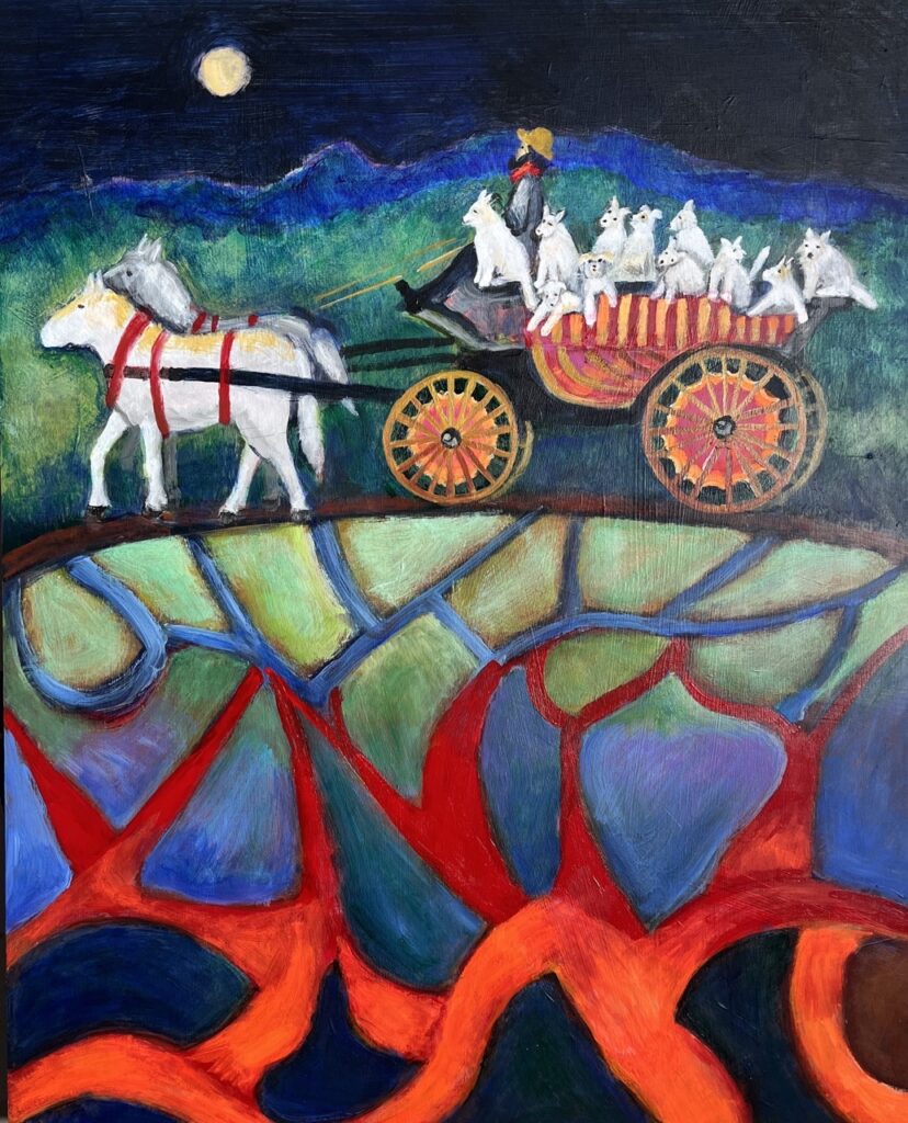 Jane Dennis&nbsp;• <em>Dog And Pony Show</em>&nbsp;• Acrylic&nbsp;• 16″×&nbsp;20″&nbsp;• $800.00