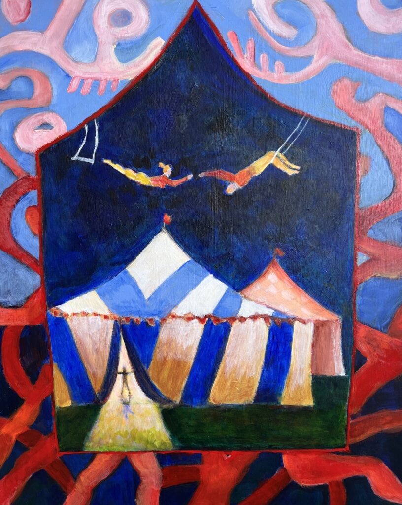 Jane Dennis&nbsp;• <em>Tents</em>&nbsp;• Acrylic&nbsp;• 16″×&nbsp;20″&nbsp;• $700.00
